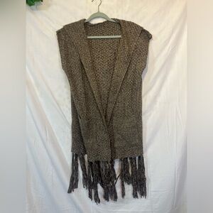 Cozy Brown Hooded Sweater Vest/ open front